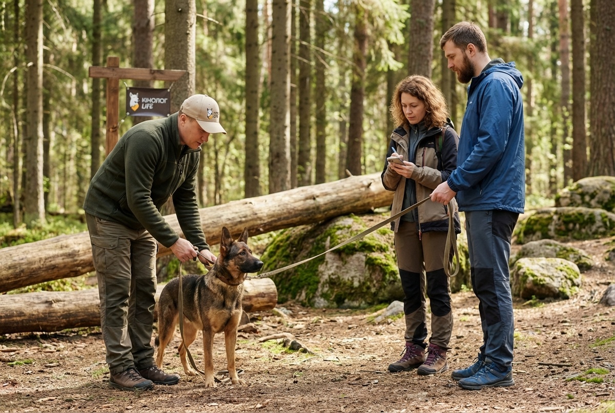 команда ко мне для собак техника — кинолог подзывает лабрадора жестом