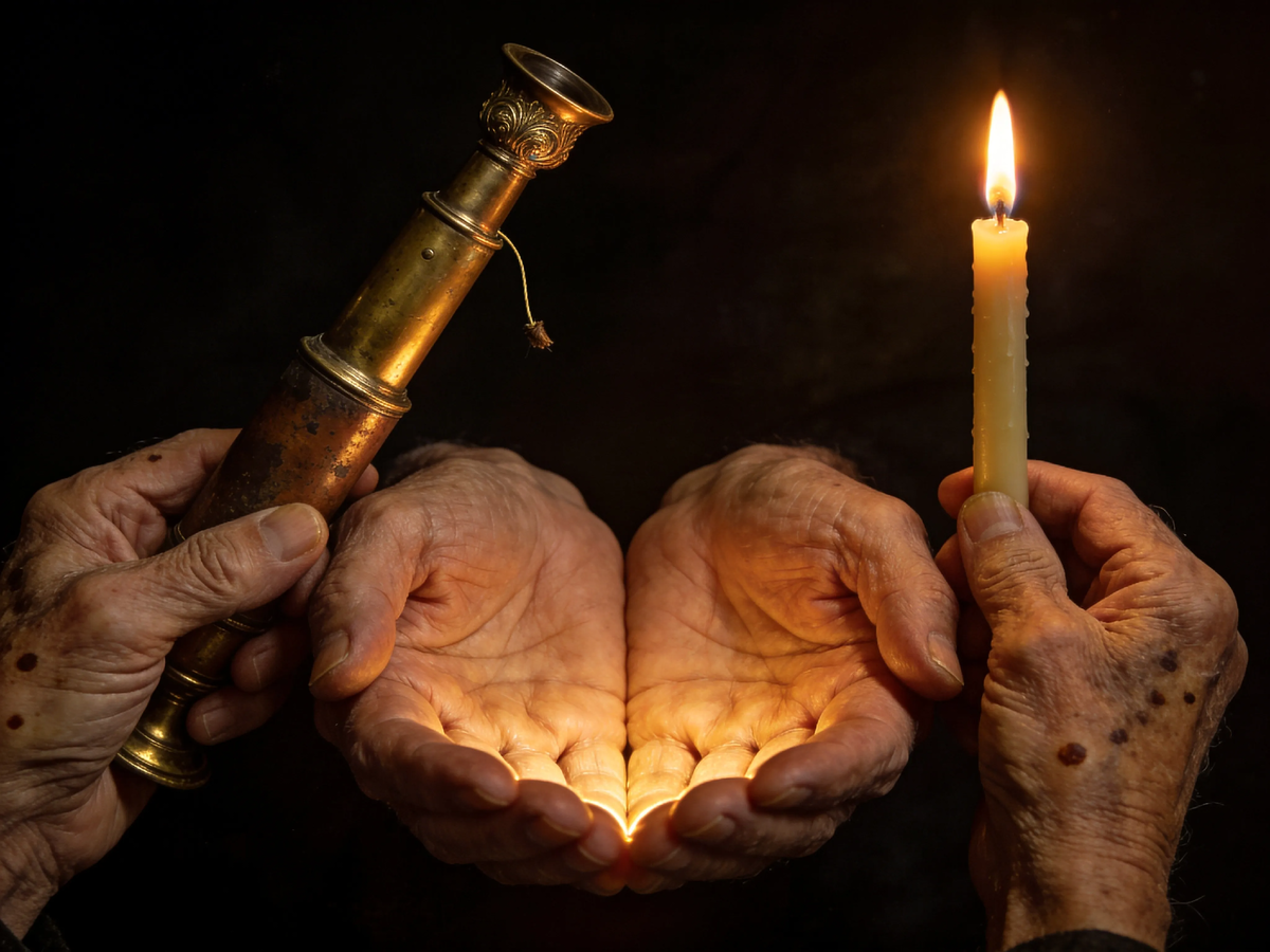 В одной руке — стремление измерить бесконечность. В другой — тихое доверие к тому, что её кто-то зажег. Настоящая мудрость не в том, чтобы выбрать один инструмент, а в том, чтобы научиться держать оба, не роняя ни свечу, ни телескоп.