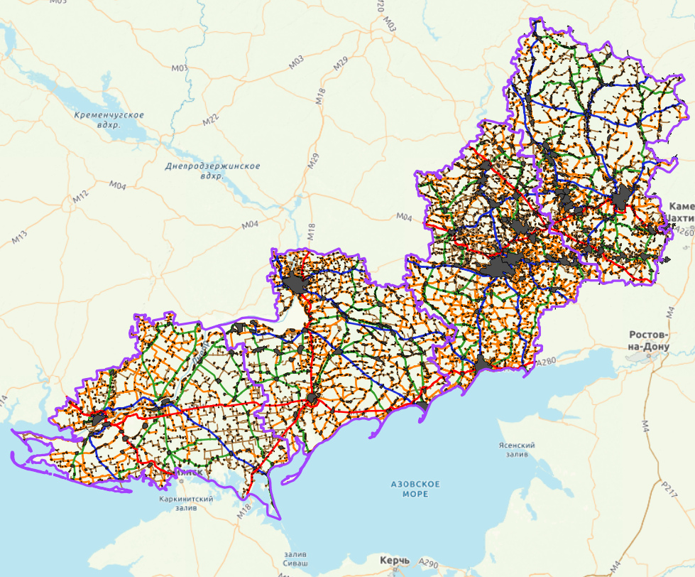 Пример даных RuMap на территории ЛНР, ДНР, Запорожской и Херсонской областей