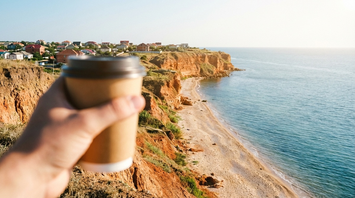 Панорама курорта Крым Николаевка с высоты: вы только посмотрите на этот простор и море, которое ждет вас всего в 40 минутах от поезда!