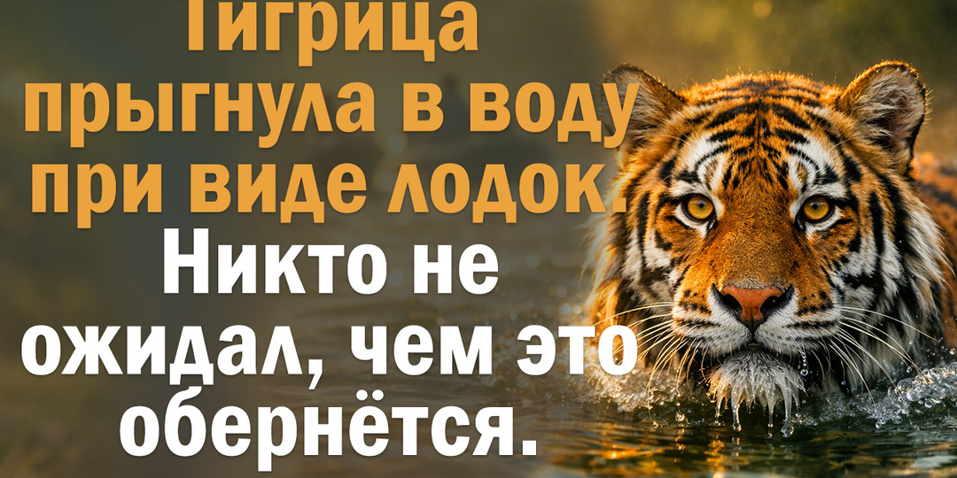 Тигрица прыгнула в воду при виде лодок. Никто не ожидал, чем это обернётся.