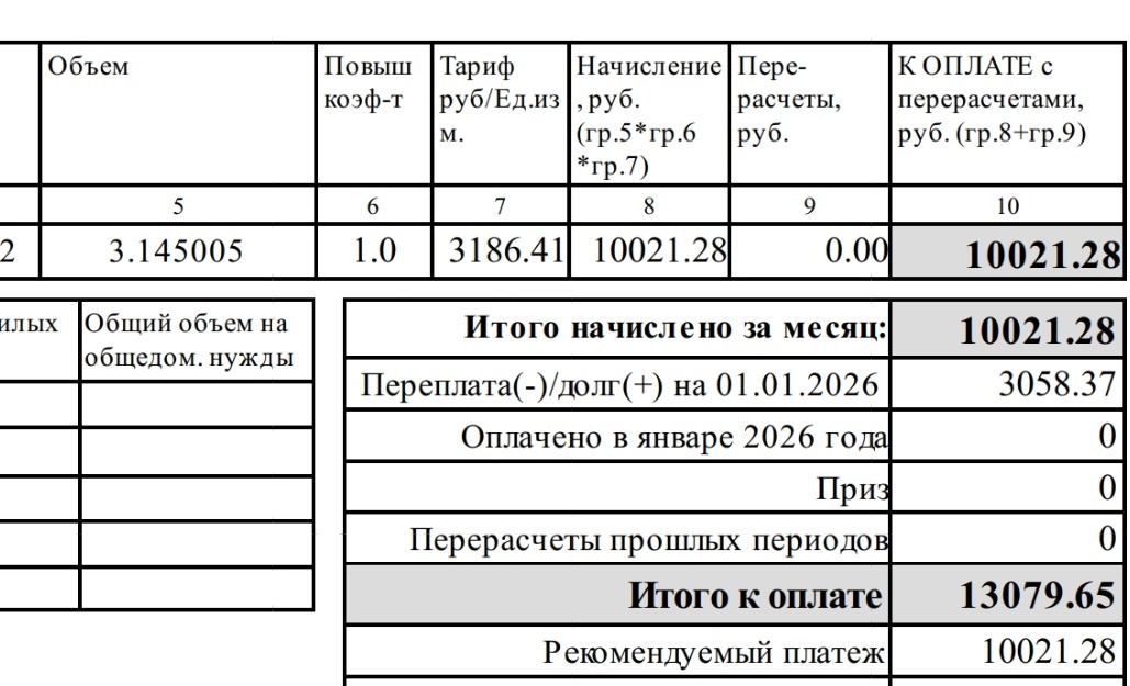 Квитанция за январь 2026