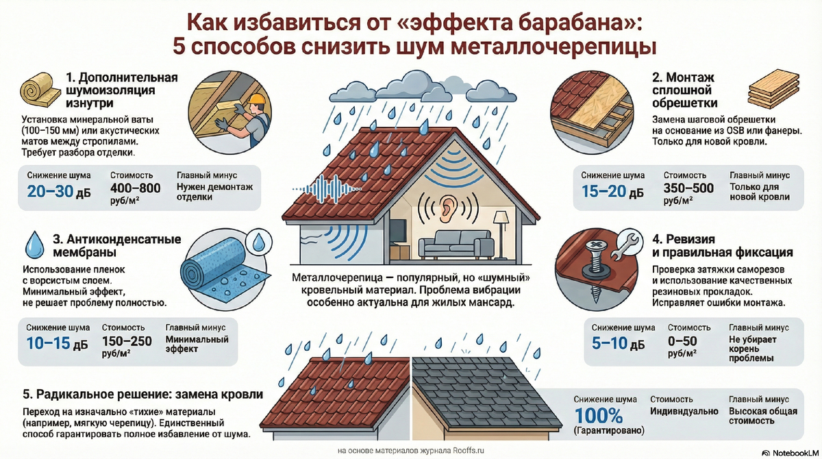 Инфографика- Как устранить шум от металлочерепицы: 5 способов