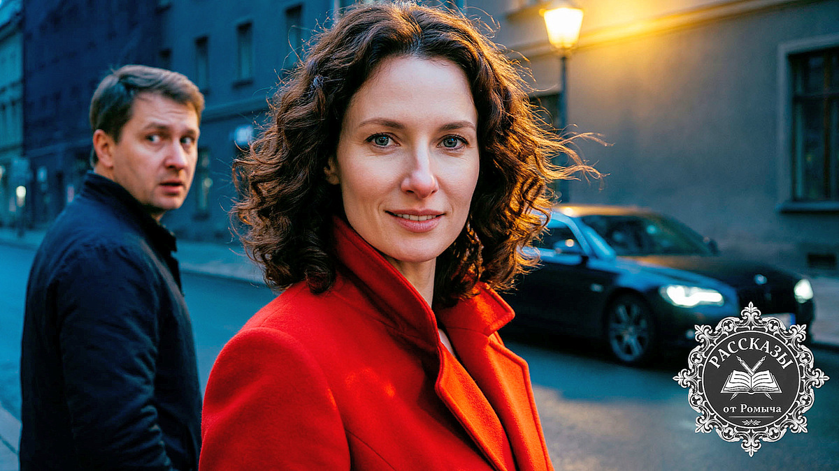 Женщина в красном пальто на фоне ночного города наблюдает за развязкой криминальной драмы