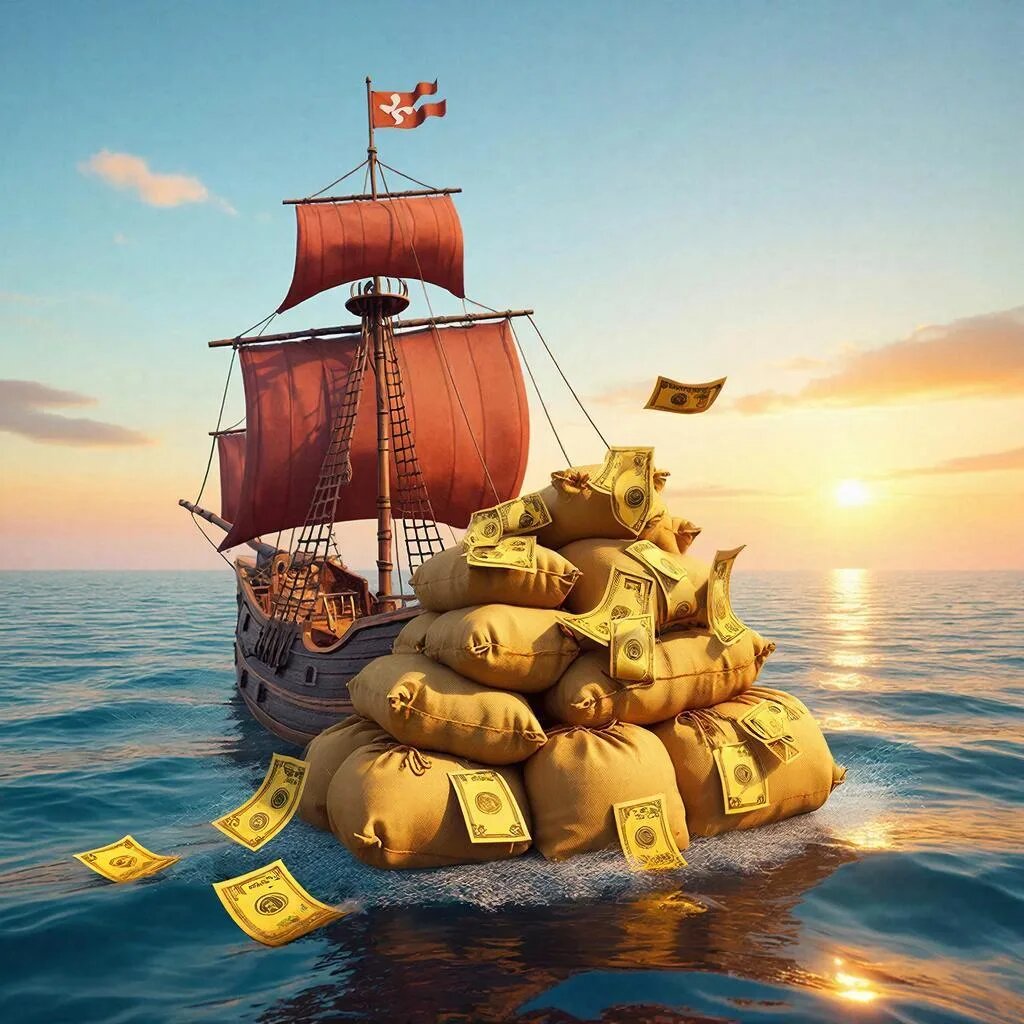 Деньги уплывают от нас. Изображение создано нейросетью.