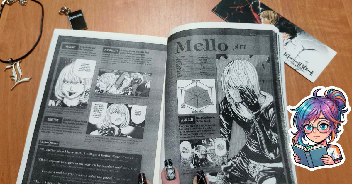 Страничка персонажа с характеристиками из 13 тома "Тетради смерти"