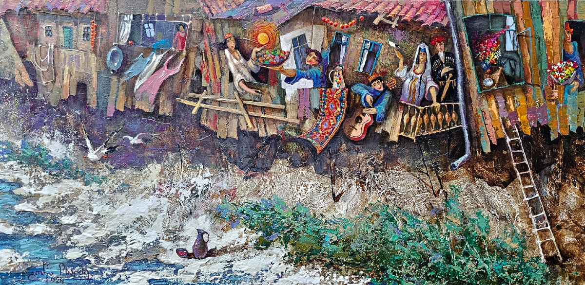 © Гоча Чхаидзе (Gocha Chkhaidze). Кутаиси. Холст. Смешанная техника. 40 х 80см.