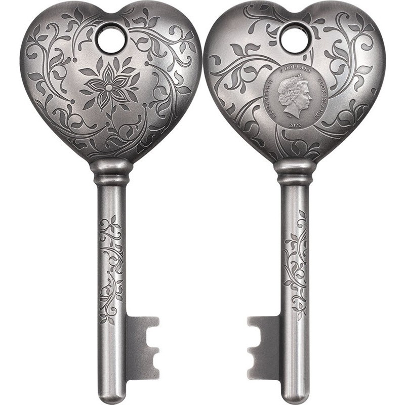 5 долларов Островов Кука 2022 года «Ключ к моему сердцу» (аверс - справа, реверс - слева). Источник: zoloto-md.ru