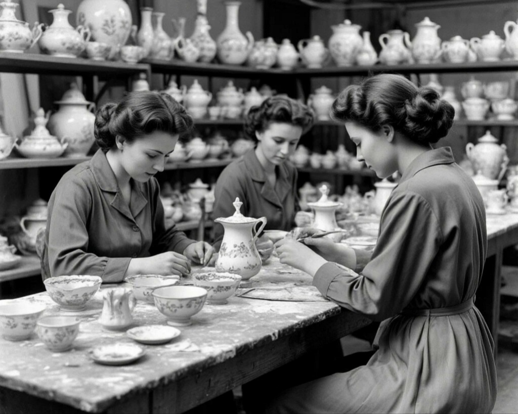 Фарфоровый завод, художницы за росписью 1960-е годы