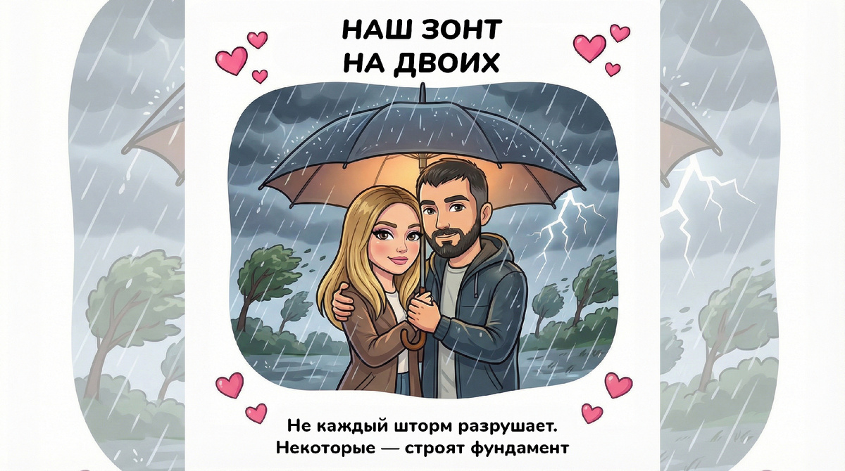 Брак — это держать один зонт на двоих во время самого свирепого шторма, плечом к плечу