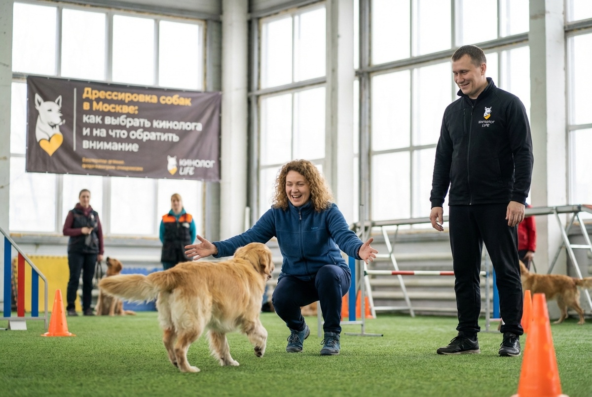 кинолог москва дрессировка собак — занятие с немецкой овчаркой на выгуле