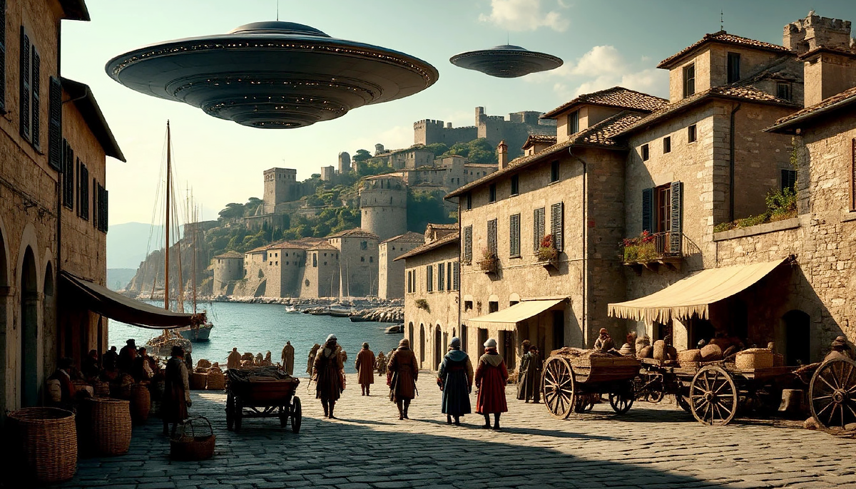 В небе летали крупные чёрные аппараты.