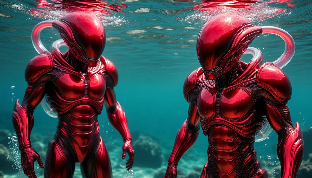 Люди были облачены в странные красные доспехи.