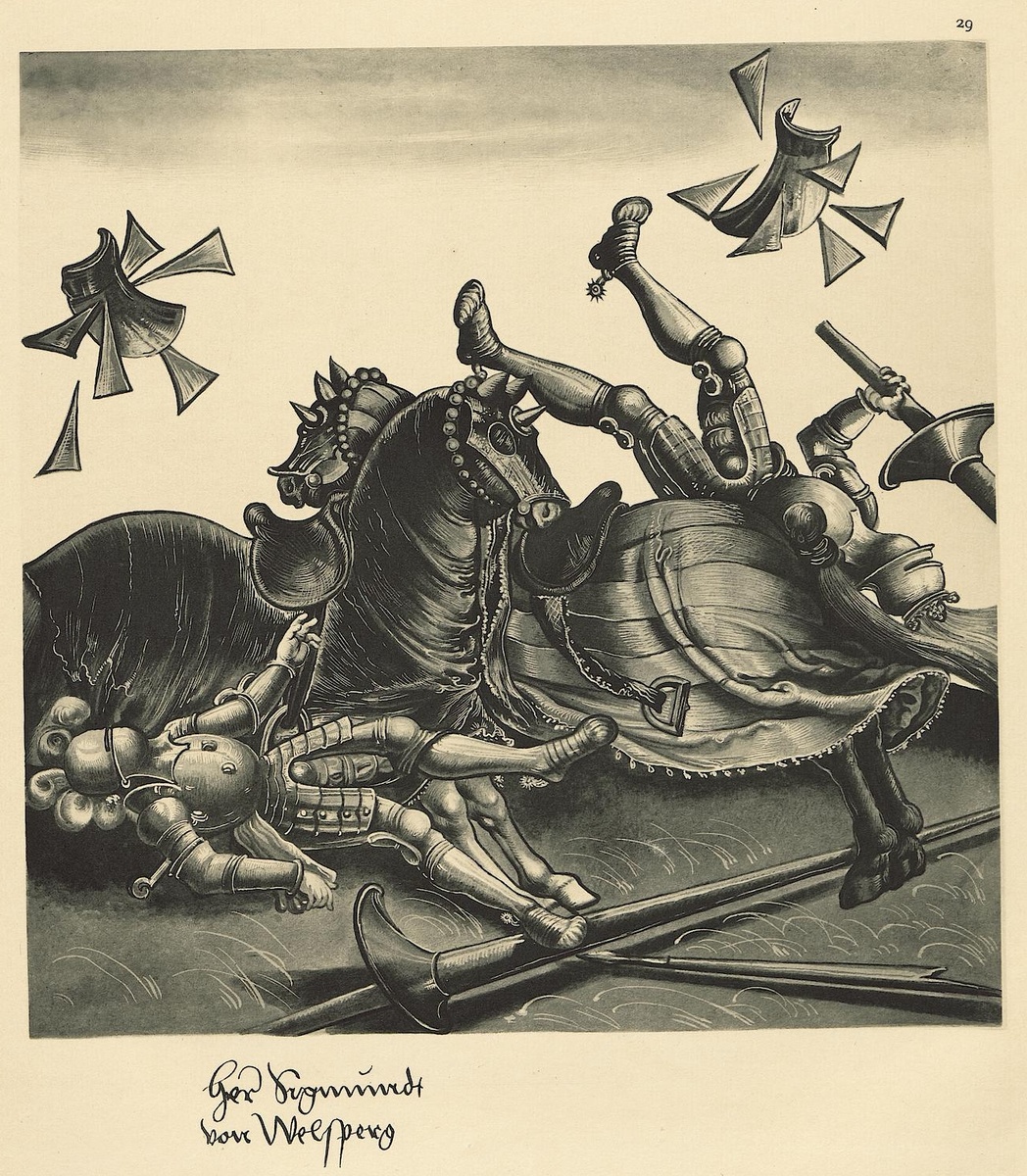 Иллюстрация из "Freydal" Максимилиана I с "взрывающимися" щитам