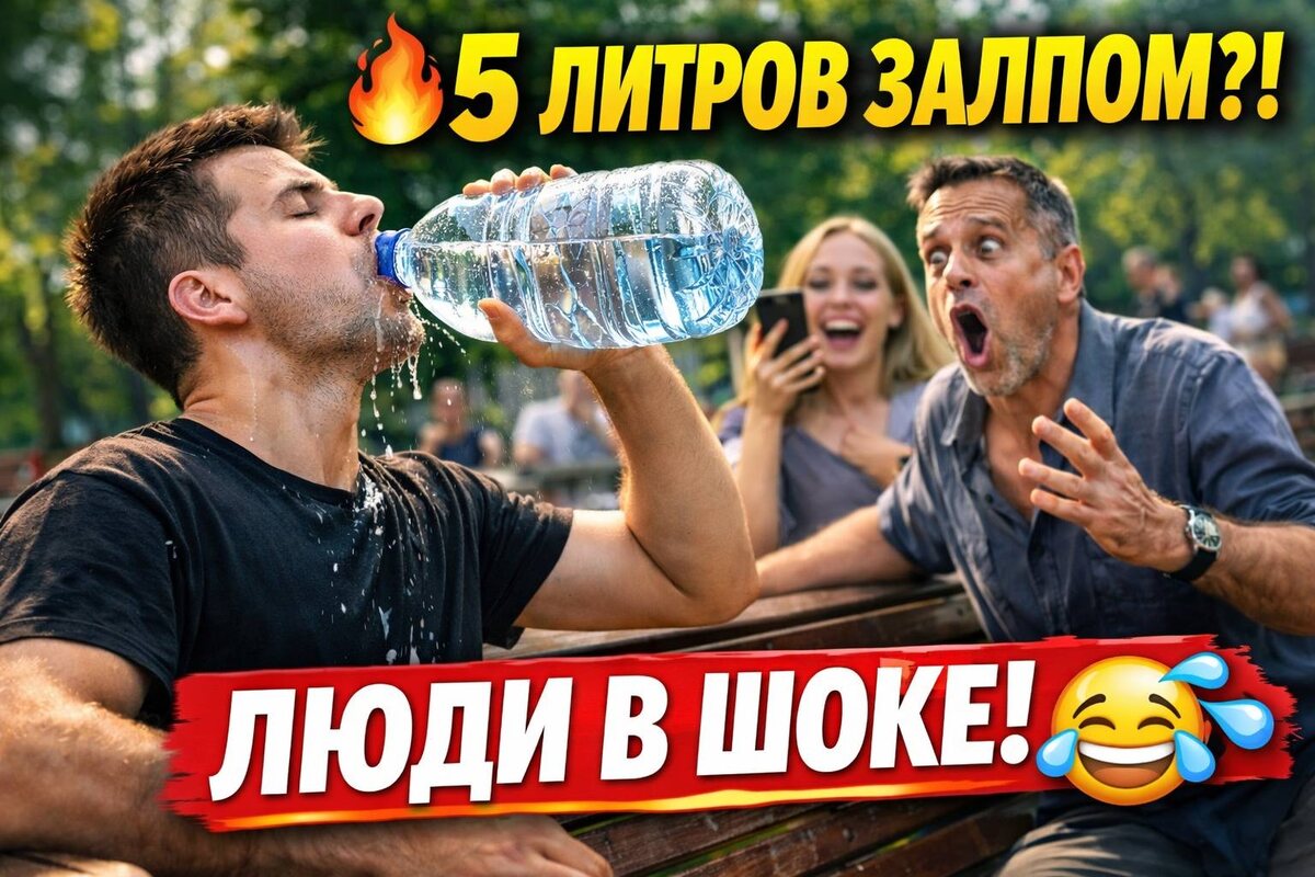 Парень сел на лавочку и выпил 5 литров за минуту… Реакция людей бесценна! 🤯🤣
