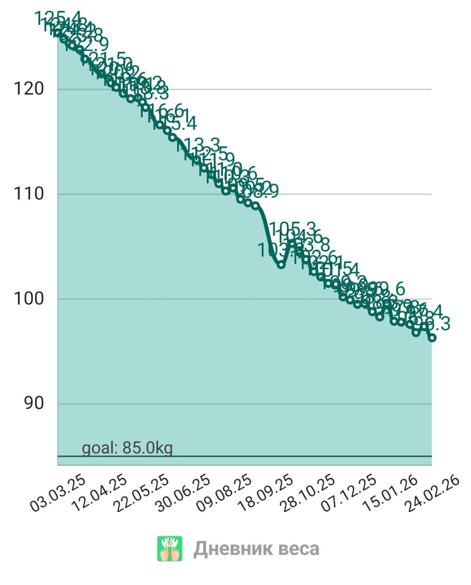 Весь график выглядит вот так. Приложение: дневник веса. 