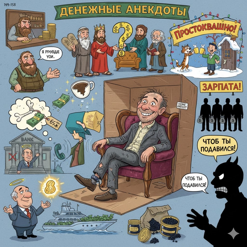 "Денежные анекдоты", иллюстрация создана сетью Джемини