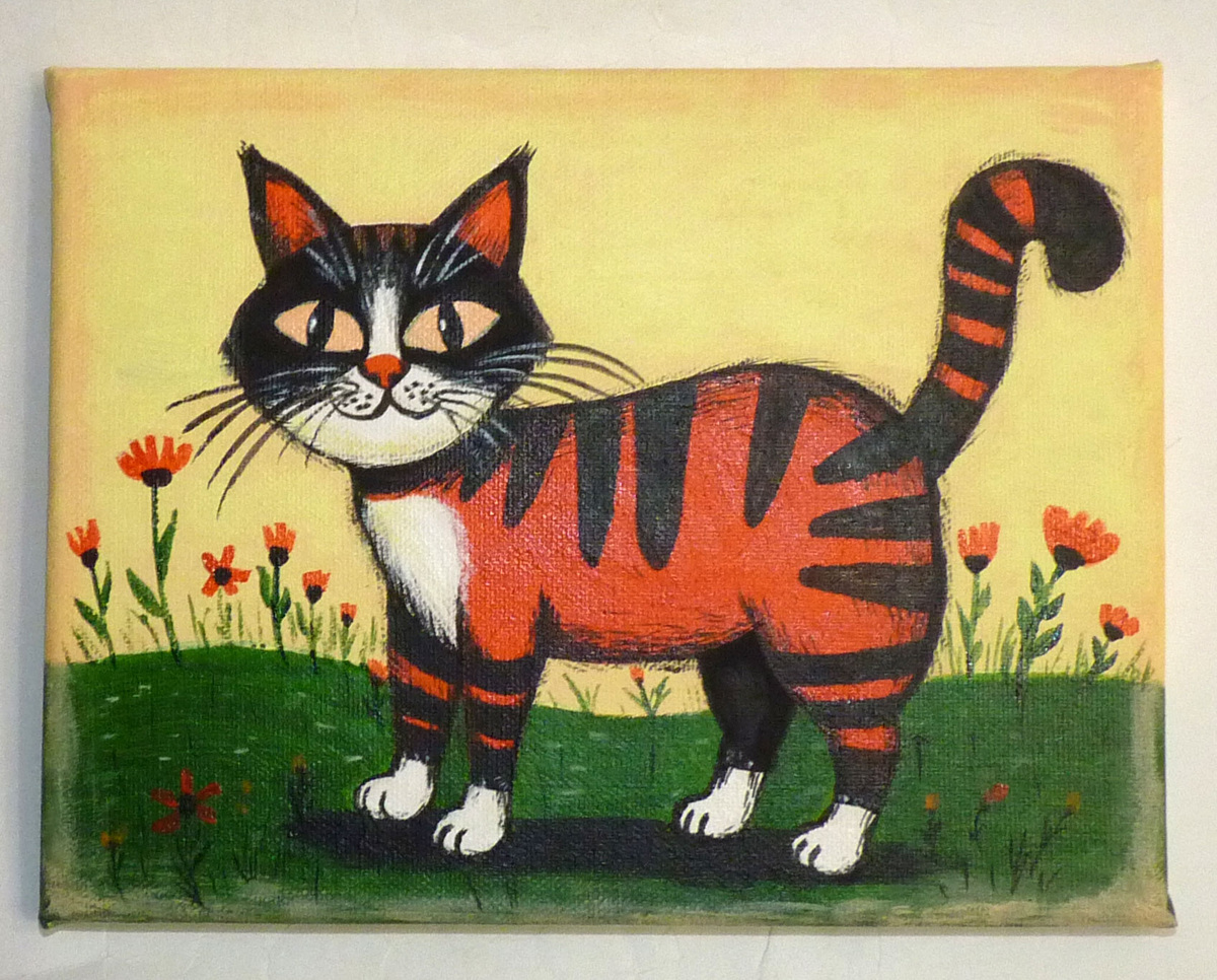 Картина "Оранжевый котик", акрил, холст на подрамнике, размеры 24х18 см.