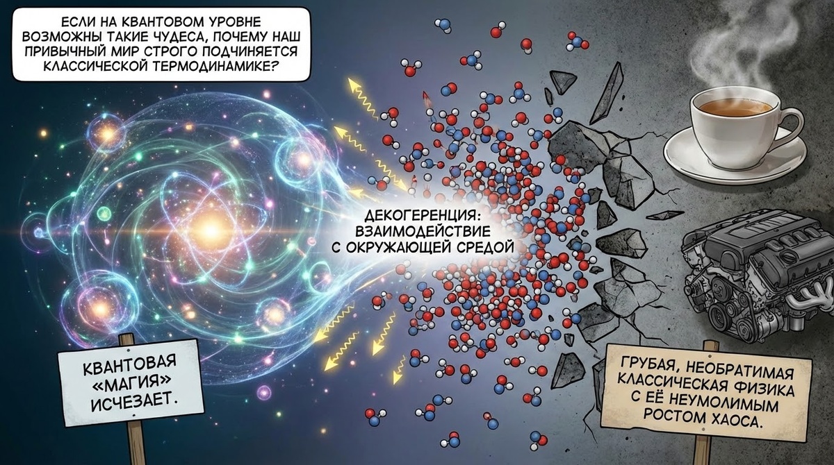 Декоргенция: взаимодействие квантового и реального мира