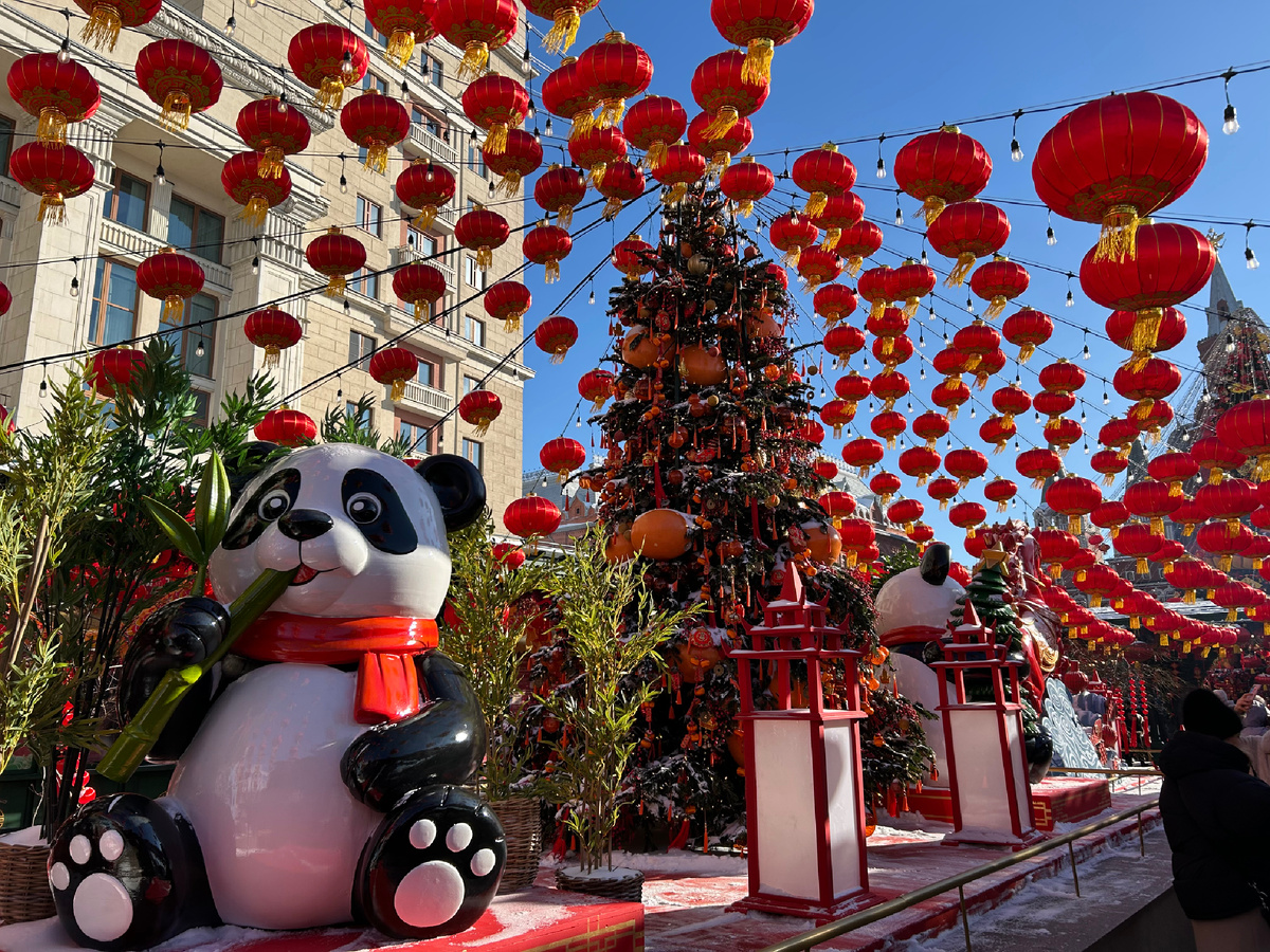 Фото автора. Китайский Новый год на Манежной площади. На этом месте ещё месяц назад стояли ребятишки «из ваты», а теперь панды грызут бамбук