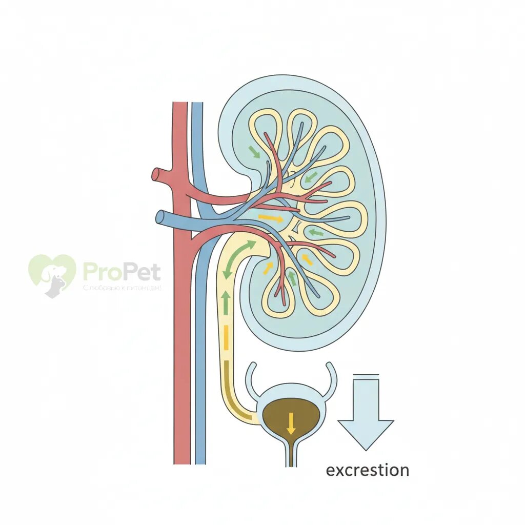Схематичное изображение работы почек у кошки