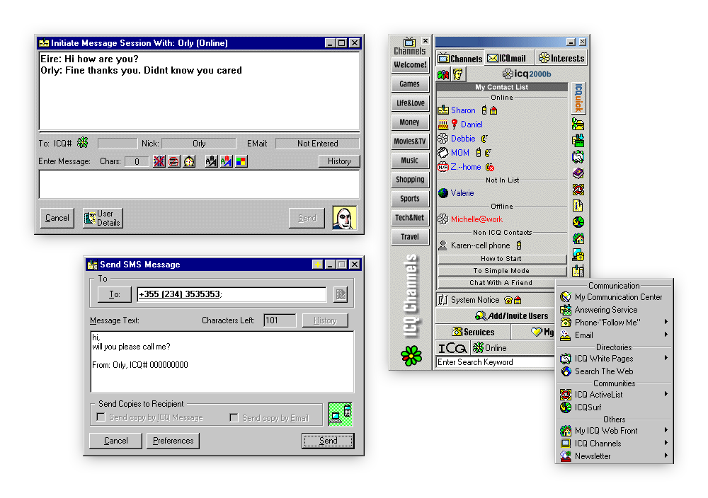 Интерфейс ранней версии ICQ