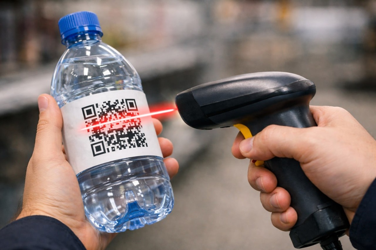 Сканирование бутилированной воды перед продажей