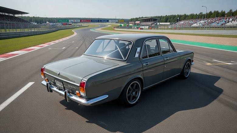    Черный седан ГАЗ-24 Волга в тюнинге рестомод с мощным мотором Toyota