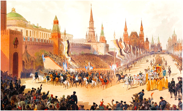 10 мая, за пять дней до коронации, императорский кортеж въехал на Красную площадь. Фото из открытых источников