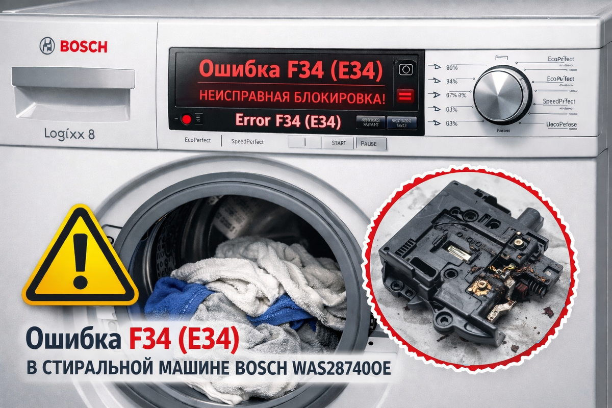 Ошибка F34 (E34) в стиральной машине Bosch Logixx 8 WAS28740OE