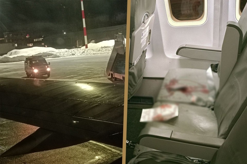    Скорая помощь оперативно приехала к самолету в аэропорту, но пассажир потерял много крови. Фото предоставлено очевидцами.