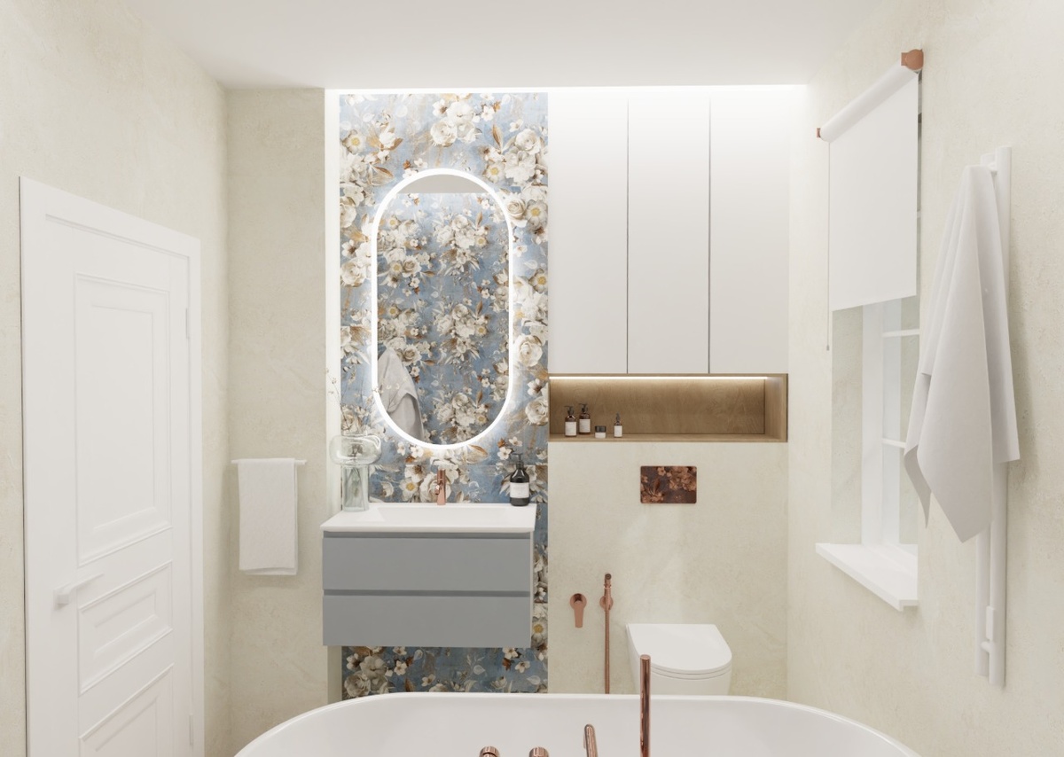 акцентная плитка за зеркалом из коллекции Naxos Alchymie