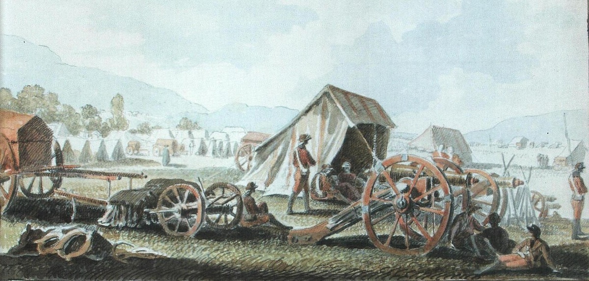 Русский военный лагерь в Крыму. Рисунок М. Иванов. 1783 г.