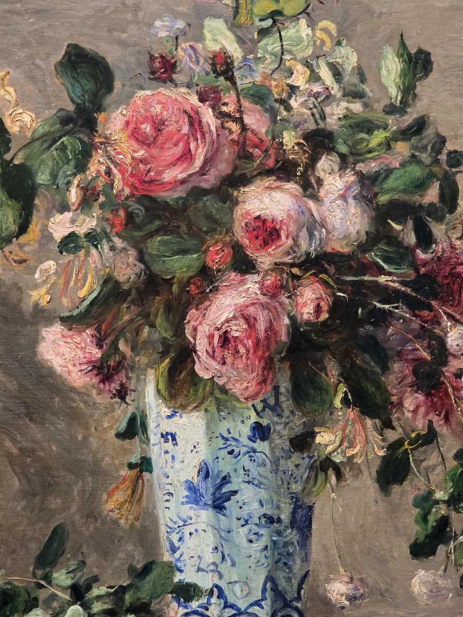 Пьер-Огюст Ренуар, «Розы и жимолость в дельфтской вазе» (ок. 1880)