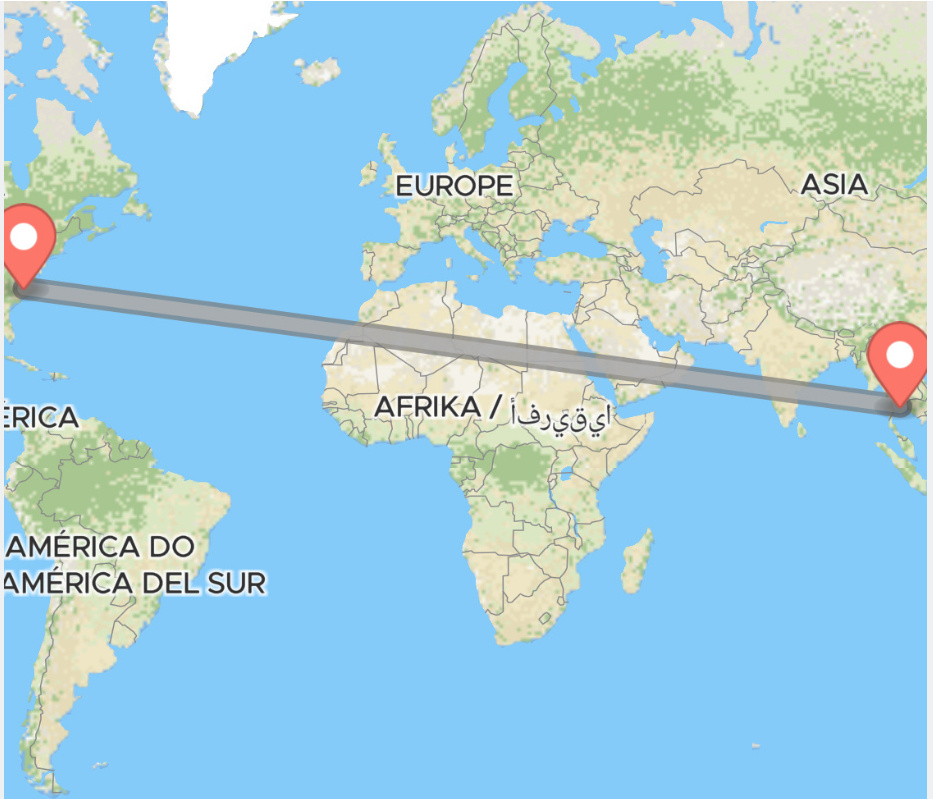 Путь дорога из Бангкока в Америку.