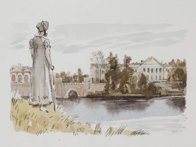 Анатолий Иткин. Татьяна около усадьбы Онегина. «С холма господский видит дом...» Иллюстрация к роману в стихах Александра Пушкина «Евгений Онегин». 2009.
Государственный музей А.С. Пушкина, Москва