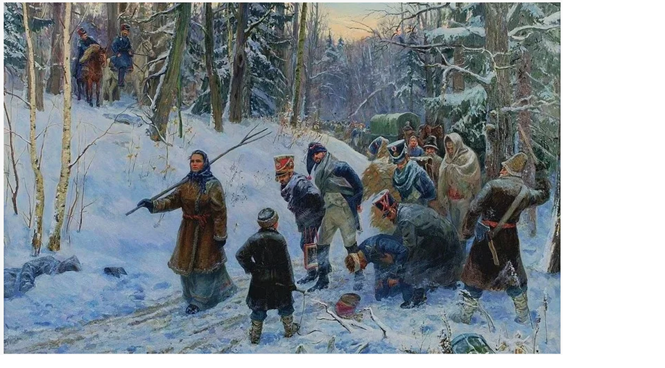 Партизанский отряд Кожиной ведёт пленных французов