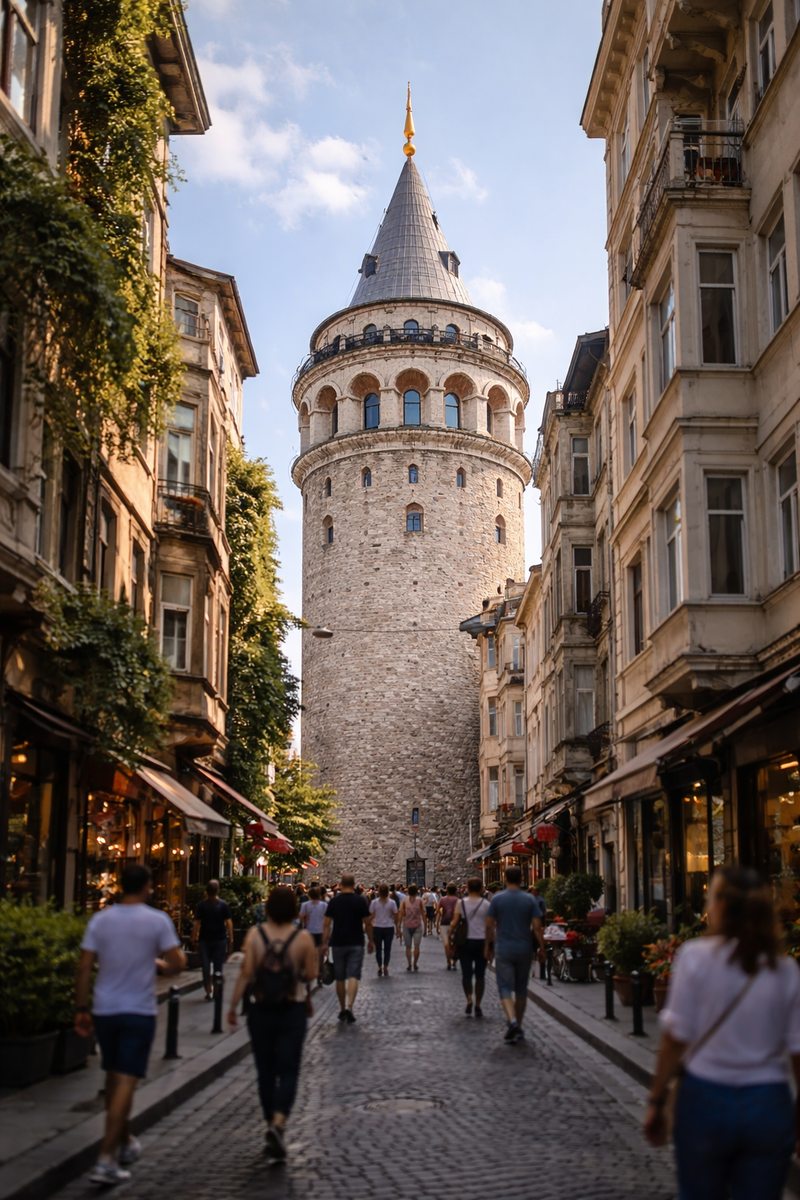 Галатская башня днем, тот самый кадр “снизу вверх" на память.
