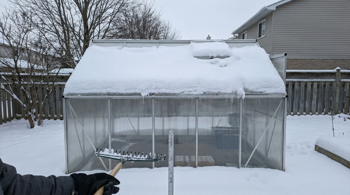 Теплица покрытая снегом