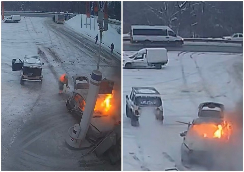    Горящую машину оттащили. Фото: скриншот видео из соцсетей