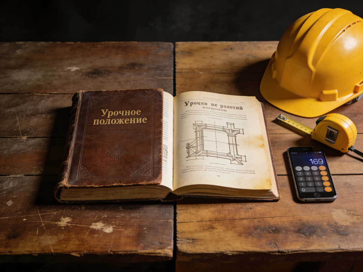 Слева — главный строительный документ Российской империи, 712 параграфов без права на ошибку. Справа — инструменты, которыми мы пользуемся сегодня. Книга всё ещё актуальна, а вы знали?
