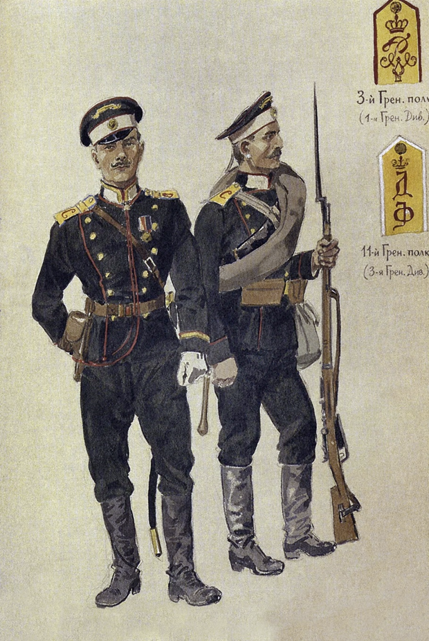 7-й Гренадерский полк (2-я гренадерская дивизия). Слева: сержант-майор. Справа: гренадер в парадной форме