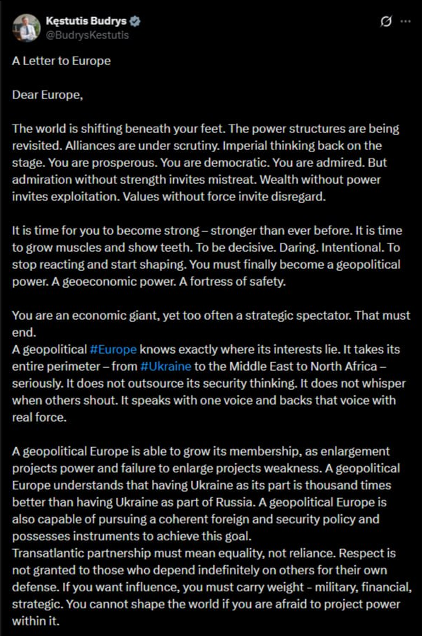 Пост Будриса в западной соцсети 