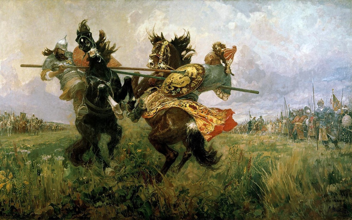 Поединок Пересвета с Челубеем. Художник М. Авилов