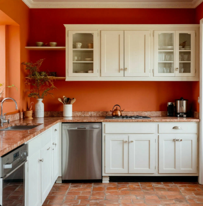 пример кухни с терракотовыми стенами