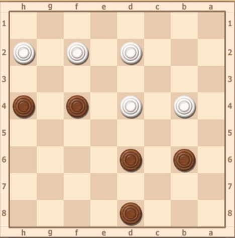 1.c3 e3 2. a5 g1 3. e5 c5 4. f6 f8 5.b4 6.g7 b2 7.f8=