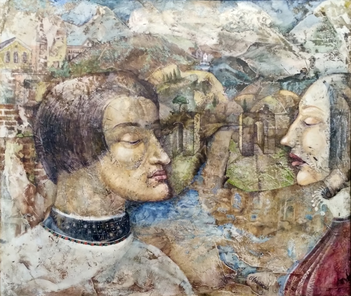 © Ольга Ульянова. Вспомнилась Италия. Холст, смешанная техника, акрил. 65 х 77см. 2019г.