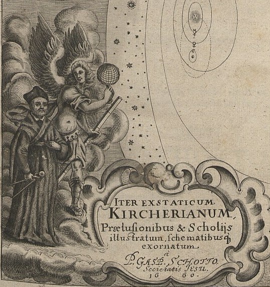 Кирхер и Космиэль. Гравюра на фронтисписе второго, расширенного, издания 1660 года (фрагмент). 