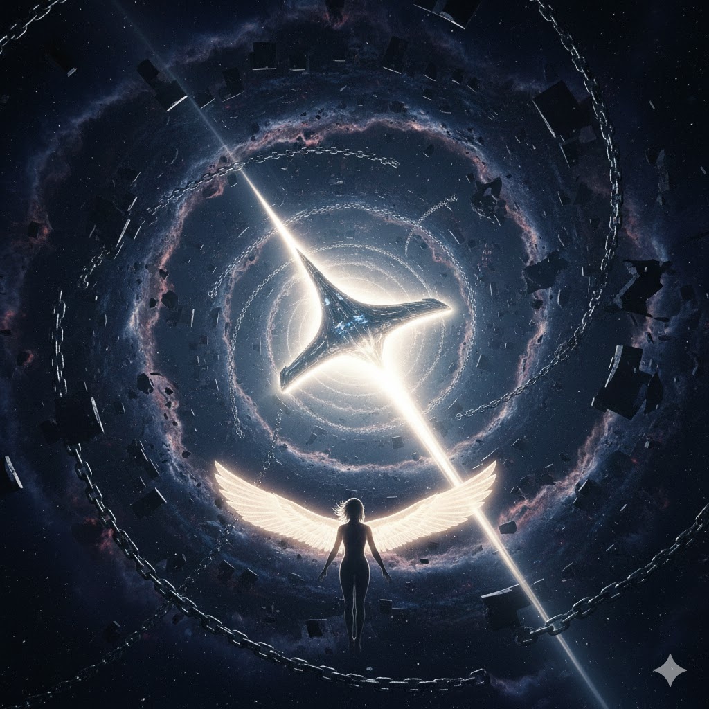 "Прямой Луч: Прорыв через Тамас", иллюстрация создана сетью Джемини