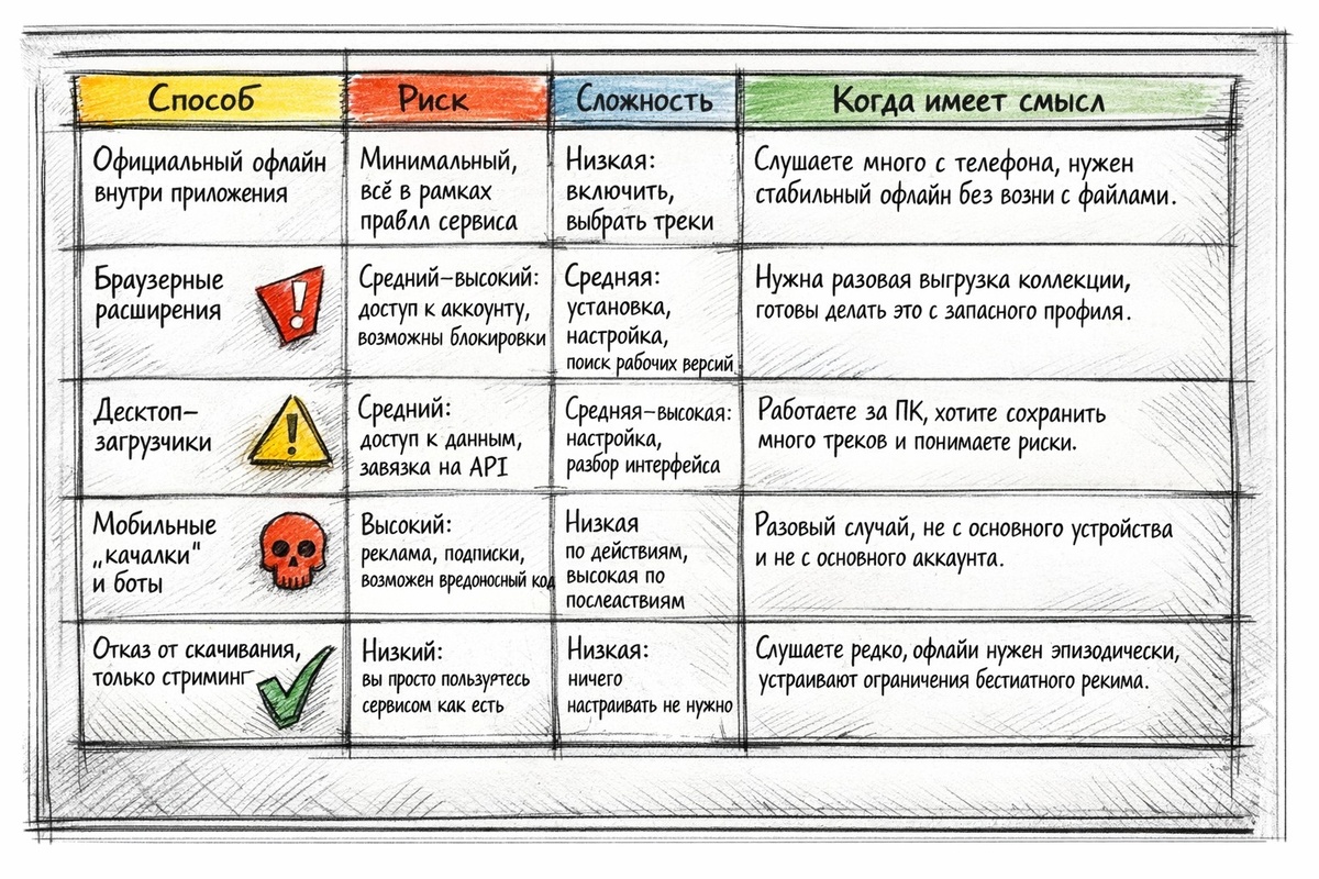 Таблица какие способы скачивания вообще бывают и кому они подходят